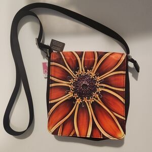 Floral Crossbody Bag - Black and Orange